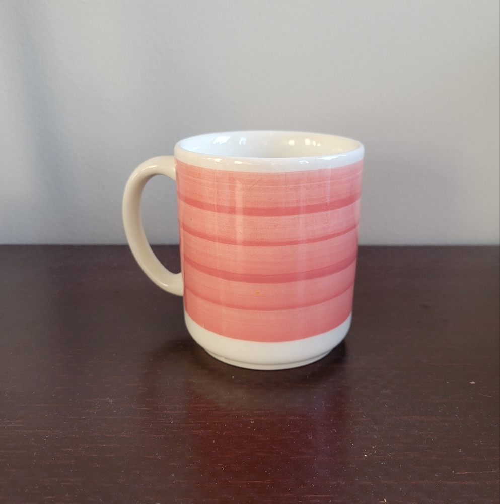 Vintage Furio Striped Pink Ceramic Mug, Made In Italy - 12oz